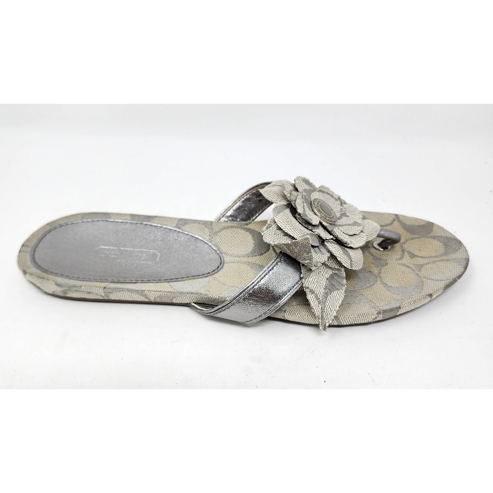 COACH Patrisha Sandals Womens 8.5M Silver Signature Flip-Flop A8571